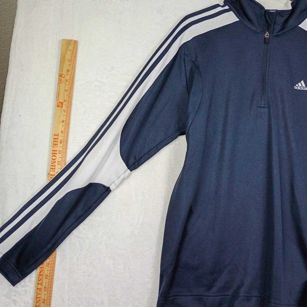 Adidas Clima365 Mens Large Navy Blue 1/4 Zip Pullover Track Jacket‎ 3-Stripe L